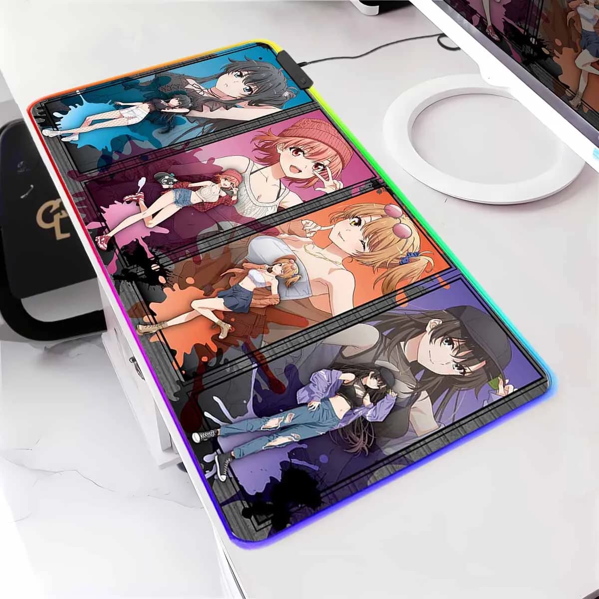 Anime R_Romantico Commedia SNAFU C_Climax Tappetino per mouse antiscivolo grande Yui Tappetino per mouse RGB retroilluminato a LED Tappetino per tastiera da gioco overwatched