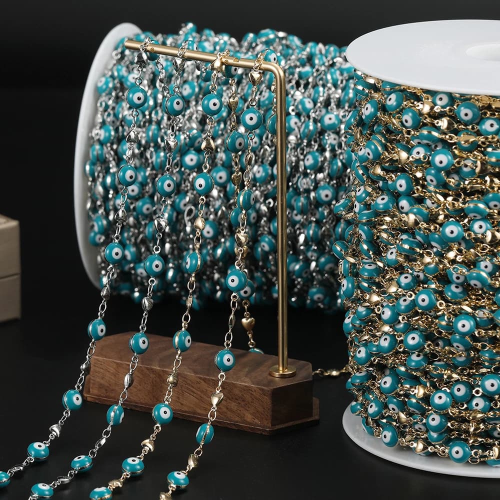 Catene con ciondoli a forma di cuore in rame blu da 1 m per collane fai da te, braccialetti, catene in vita, artigianato, creazione di gioielli