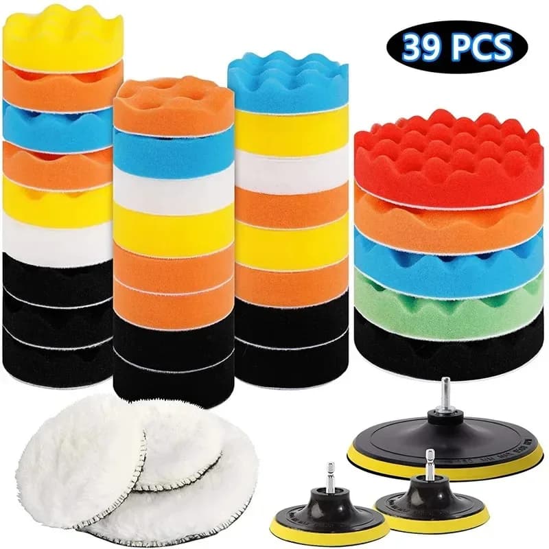 39PCS Kit tampone in spugna per lucidatura per auto Tampone in schiuma Tampone per ceratura per auto Tampone per cera per lucidatura per moto Rimuovi graffi