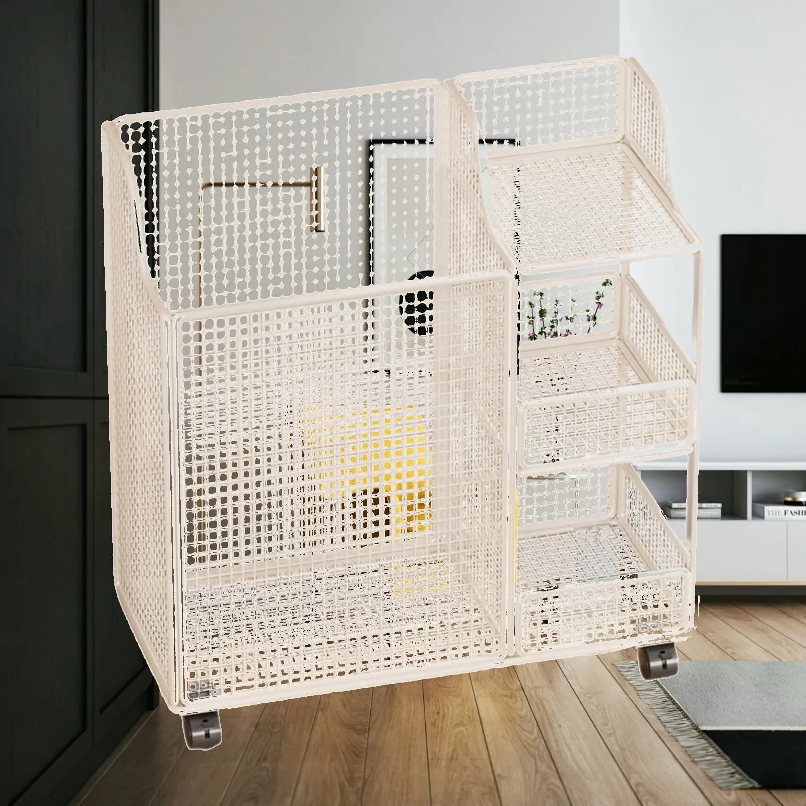 Yoga Mat Holder Rack Movable Iron Storage for Gym Equipment with Basket for Fitness Area Organization