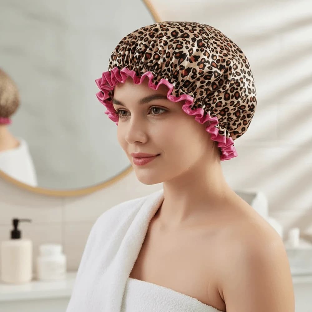 Set of 4 Double-layer Waterproof Shower Heads, Elastic, Printed, Ecological, Pois, for Hair Care and Swimming