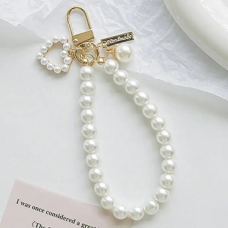Flower-Patterned Alloy Pearl Bracelet, Keychain, and Purse Pendant Keychain Charms
