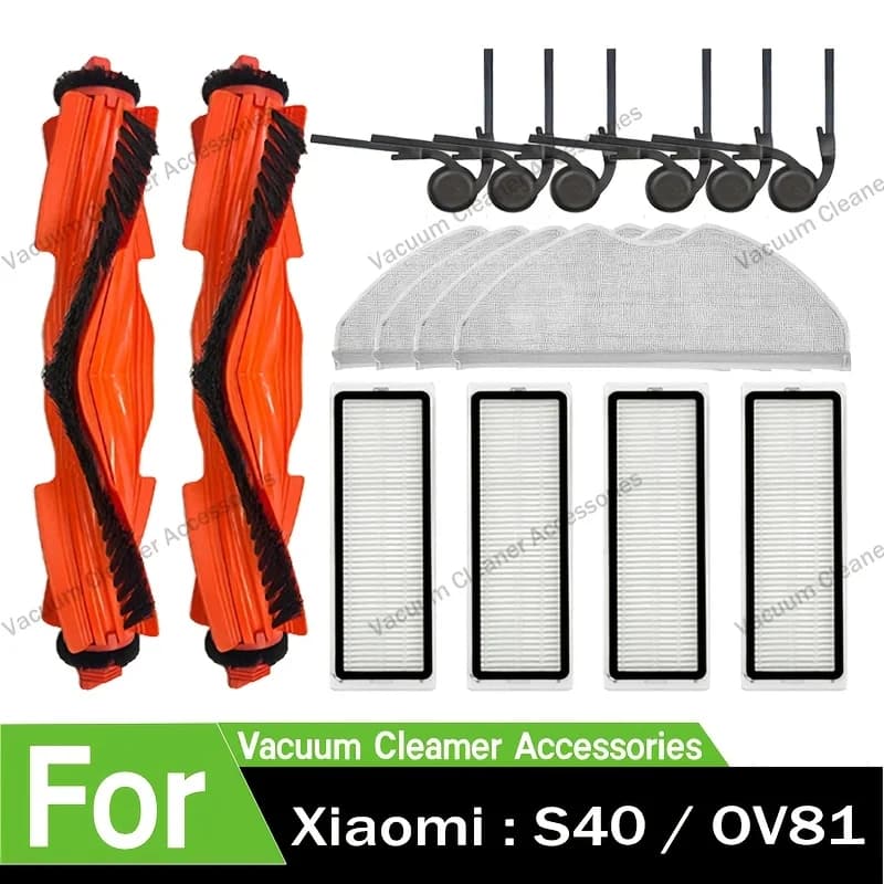 Replacement Accessory For Xiaomi S40/OV81 Robot Vacuum Cleaners: 2 Main Brushes, 4 Filters, 4 Mopping Pads, and 6 Side Brushes