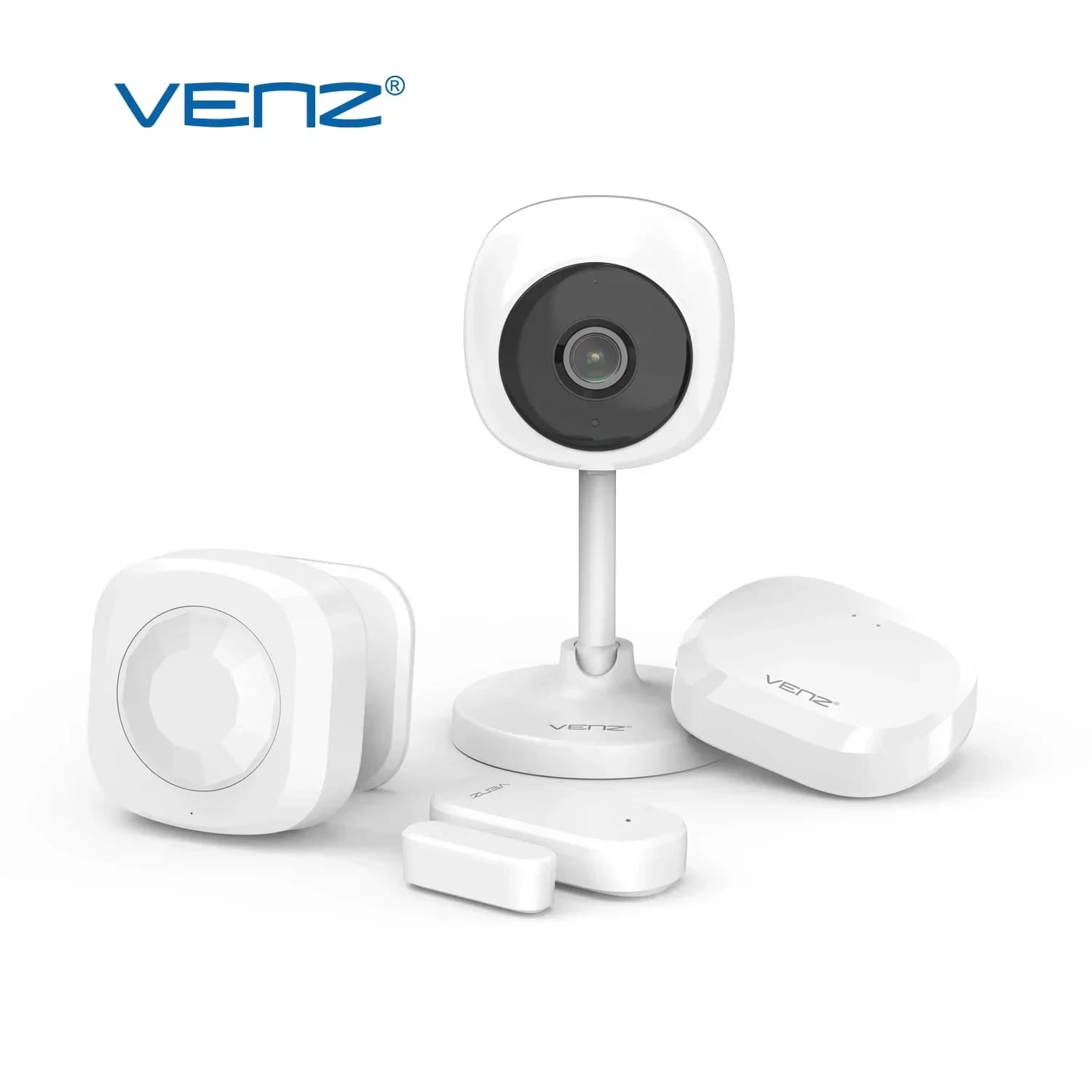 Sistema di Sicurezza Domestica Intelligente VENZ, Kit Telecamera con Allarme Smart, Sistema di Allarme Interno con Sensore per Porte