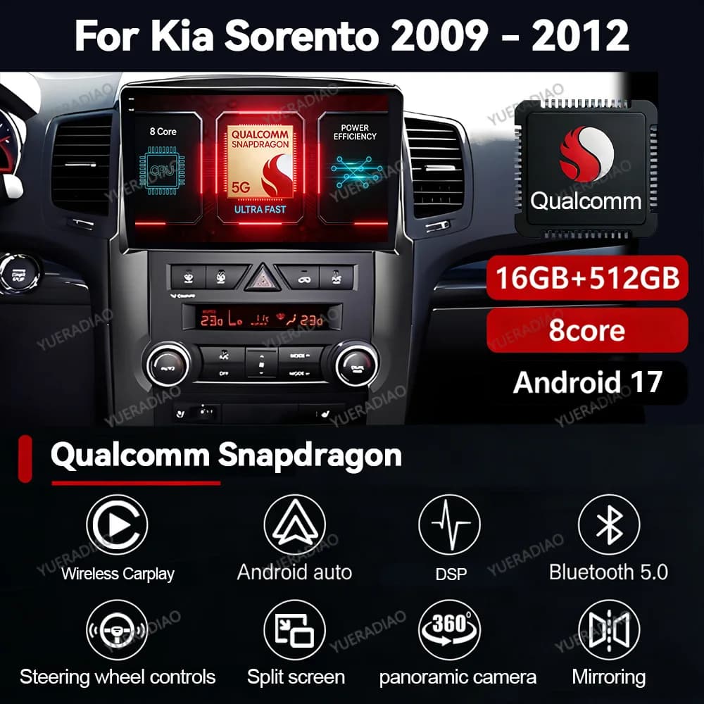 Autoradio Android 17 per KIA Sorento 2 XM Sedan 2009 2010 2011 2012 GPS NAVI Telecamera Posteriore Qualcomm Mirror Link SWC 2DIN 4G WIFI