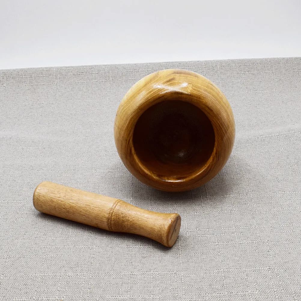Set di 1 Mortaio e Pestello in Legno Robusto per Schiacciare Aglio, Erbe, Spezie e Pillole - Utensile da Cucina Naturale Riutilizzabile