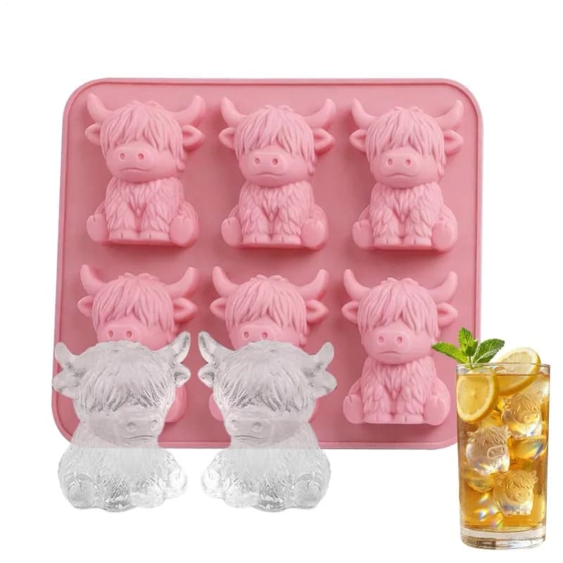 Stampo per cubetti di ghiaccio in silicone a forma di bovino Highland, simpatico vassoio per ghiaccio, stampi divertenti per whisky, cocktail, bourbon, per feste e bevande