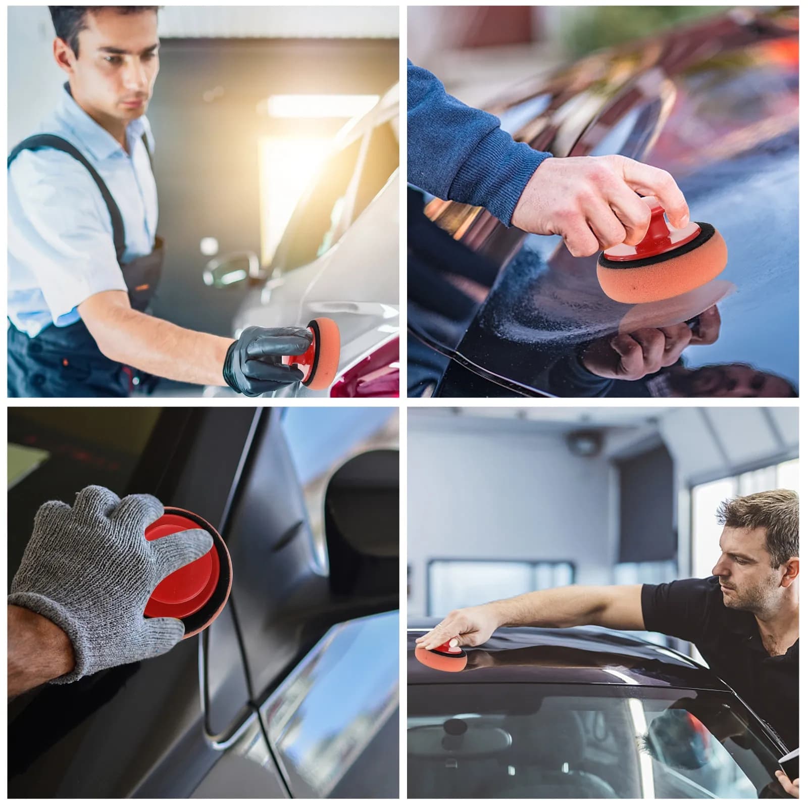 Set di 5 Spugne Applicatrici di Cera per Auto, Strumenti di Lucidatura Premium con Impugnatura Elastica, Spugne per Lucidatura e Applicazione Cera