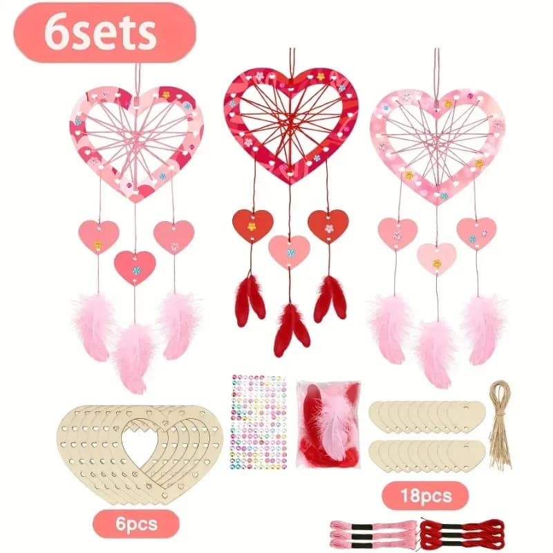 Wooden Heart-Shaped Dreamcatcher Set,Home Decor,Adult DIY Craft Hanging Ornament,for Valentine's Day,Thanksgiving,Mother's Day