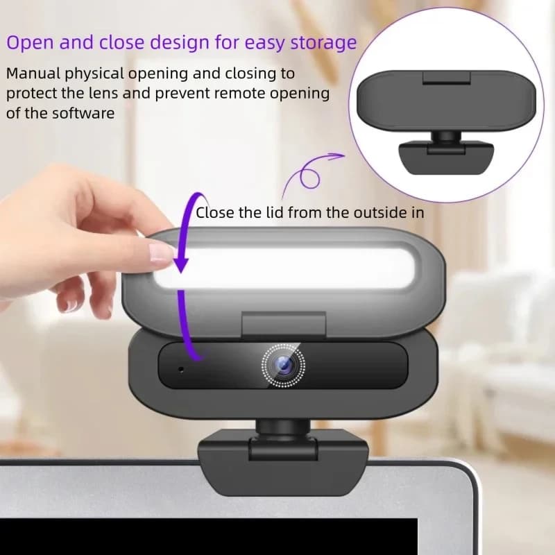 Webcam 4K per PC con Luce LED, Videocamera HD 2K con Microfono, Autofocus, Webcam per Streaming