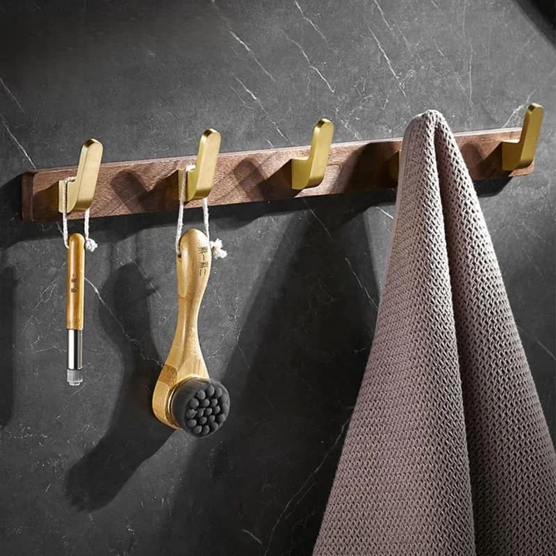 Black Gold Wood Wall Hooks Punching Strap Keychain Clothes Hooks Bathroom Kitchen Accessories Home Decorations