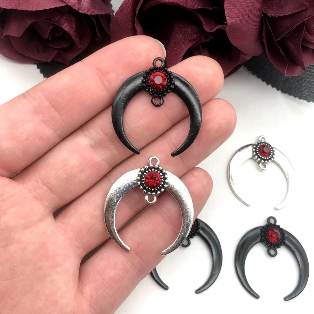 Set di 5 Ciondoli in Lega di Zinco per Orecchini, Classici Pendenti Neri a Forma di Luna per Bracciali e Collane, Accessori per Gioiellieri, Moda