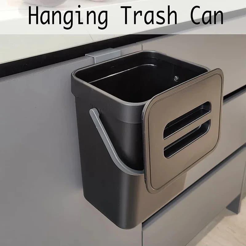 Portable Small Plastic Trash Can for Kitchen,Hanging Trash Can with Lid Under Sink Food Waste Bin Mountable Garbage Can Bathroom
