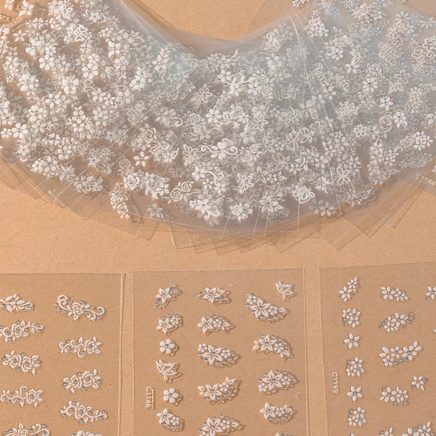 30 sheets 2023 new strass flower white decals 3D decoration nails art accessories design sticker