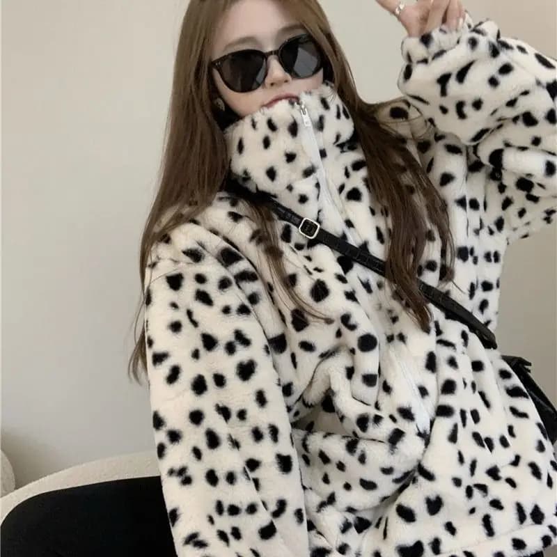 Giacca da donna con cerniera e cappotto con stampa leopardata autunno/inverno