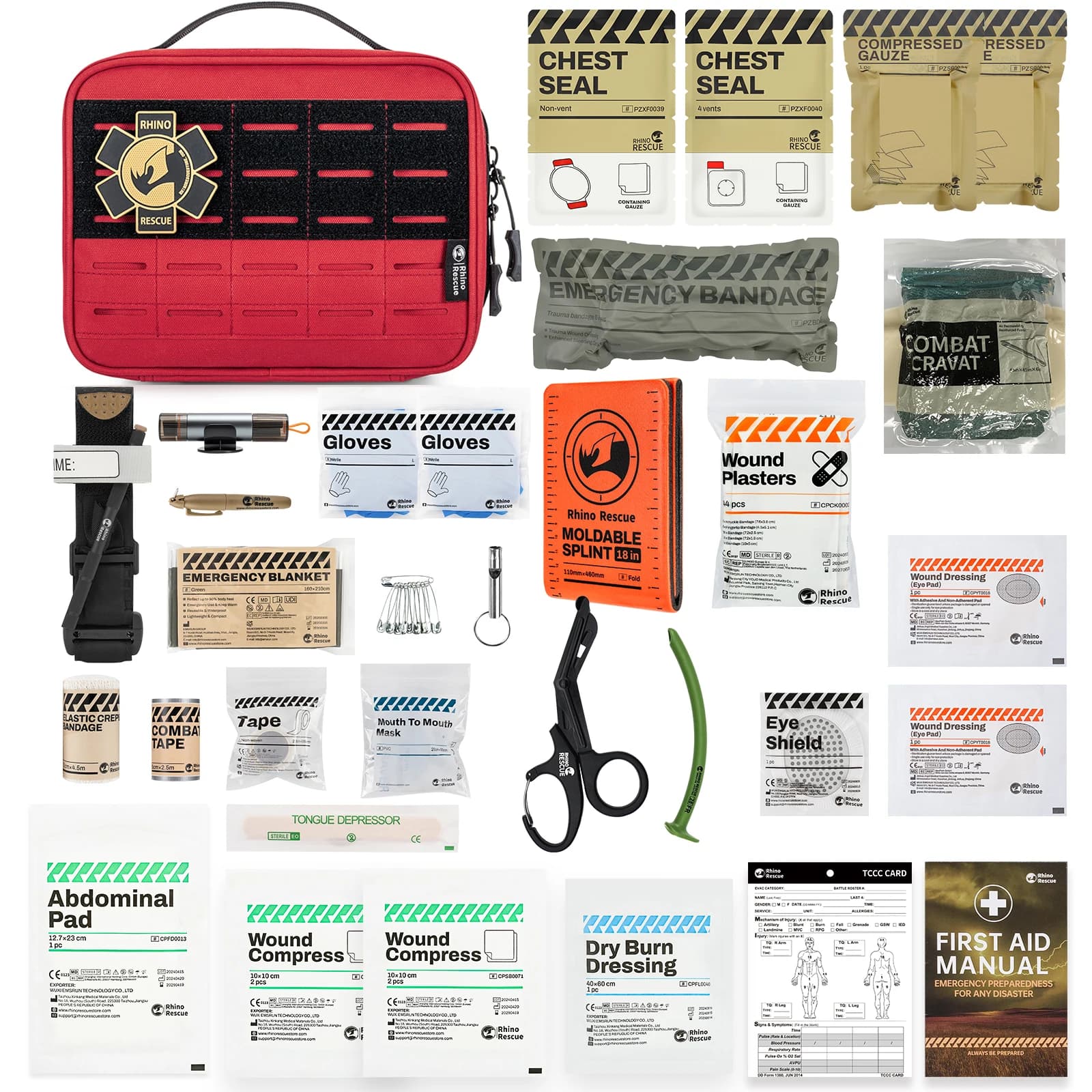 RHINO RESCUE Compact Vehicle First Aid Pack, Disaster Preparedness Kit, Molle Storage Pouch for Outdoor & Home Safety