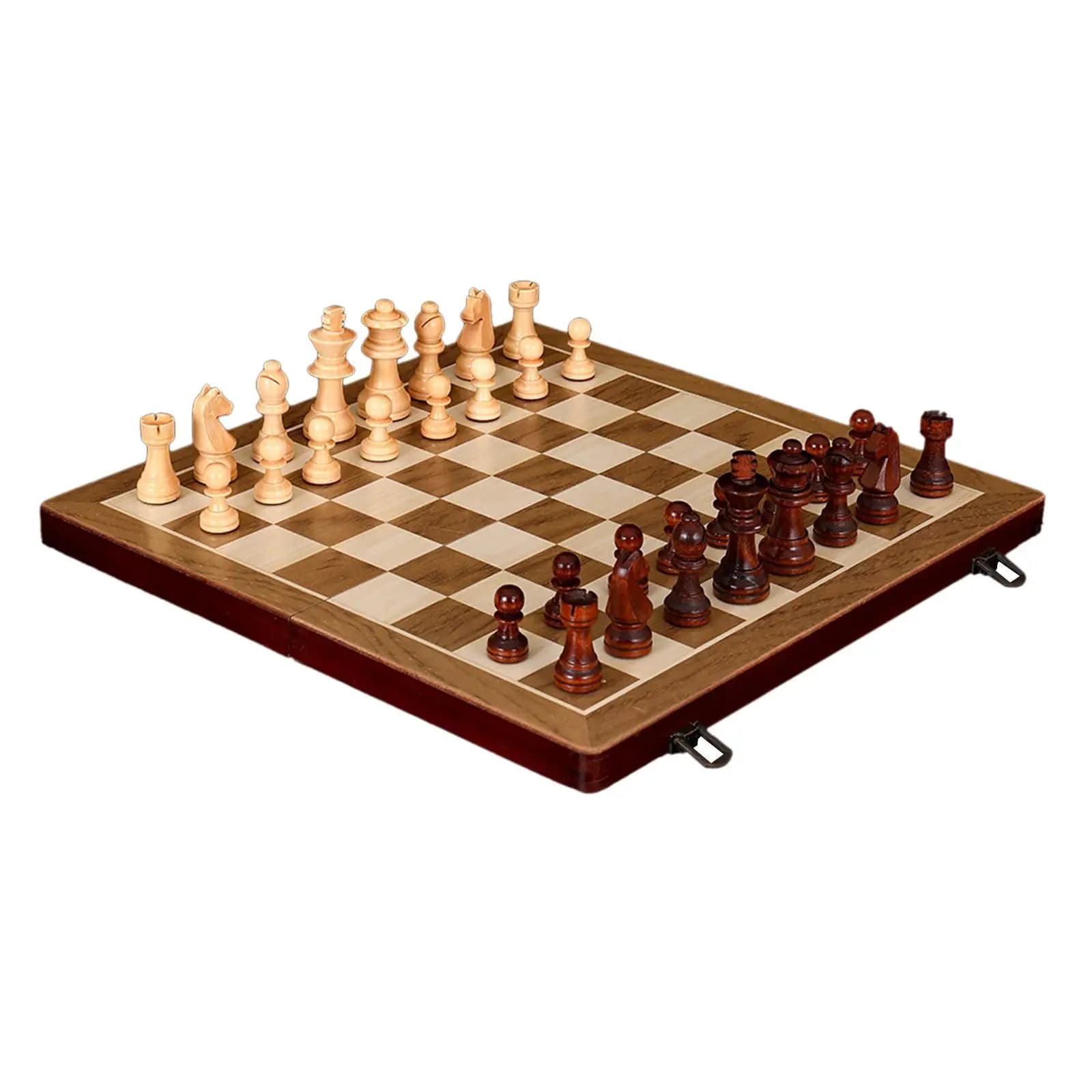 Set di Scacchi in Legno, Gioco da Tavolo di Scacchi e Dama, Gioco di Strategia, Set 2 in 1, Scacchi Educativi Pieghevoli in Legno per Principianti