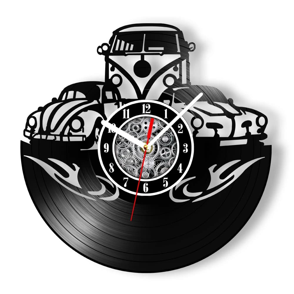 Camper Van Bus Vinyl Record Wall Clock for Nursery Kids Bedroom Transportation Vehicle Camper Home Decor Retro Music Album Clock