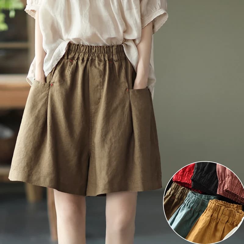Pantaloncini in Puro Lino da Donna, Casual, Larghi, Modellanti, a Gamba Larga, Colorati, Estivi, Versatili, Comodi, Traspiranti, Ecologici