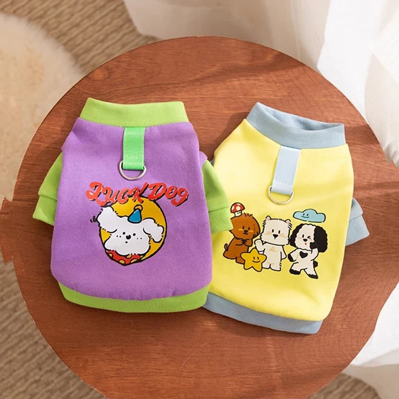 Felpa Bichon autunnale Compatibile con guinzaglio Abbigliamento per cani a due zampe Teddy Pullover termico Gilet a tema cartone animato