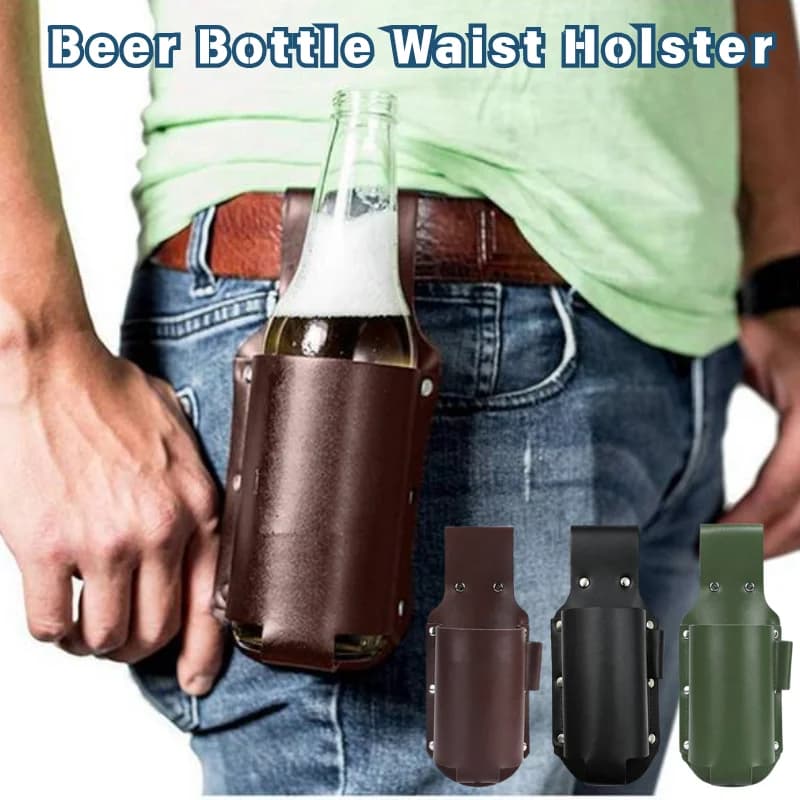 Leather Beer Bottle Holster Belt Mount Drink Holder With Bottle Opener Portable Outdoor Beverage Carry Pouch For Camping BBQ