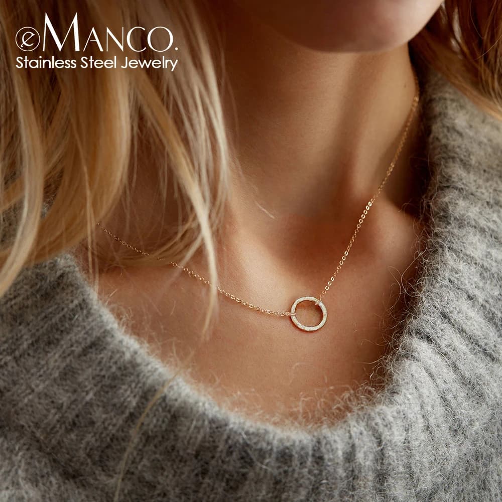 EMANCO Statement Necklace Women Dainty Stainless Steel Necklace Choker Pendant Necklace Fashion Jewelry