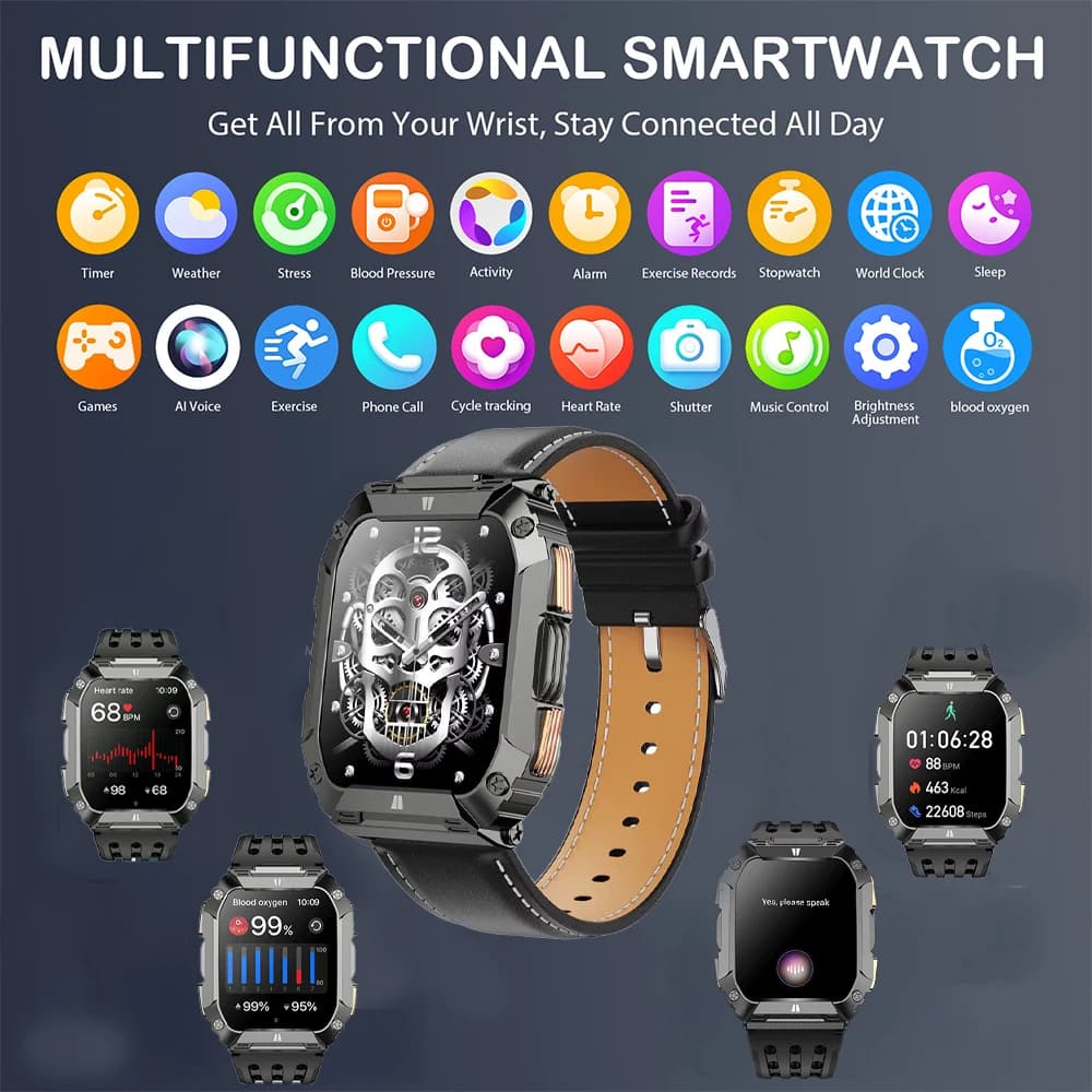 2025 Sport Smart Watch Orologio da uomo Schermo HD da 1,95 pollici 1000mAh Batteria grande Frequenza cardiaca Chiamata BT GPS Traiettoria sportiva Smartwatch