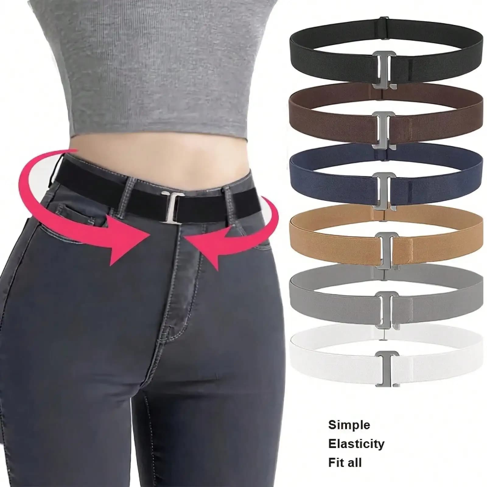 Cintura elastica invisibile da donna, fascia in vita elasticizzata senza fibbia, cintura regolabile semplice e versatile per jeans e abiti