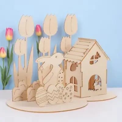 Set di Puzzle 3D in Legno a Tema Pasquale, Coniglio e Uovo, Regalo Educativo Divertente per Bambini e Famiglia, Gioco di Montaggio Fai-da-Te