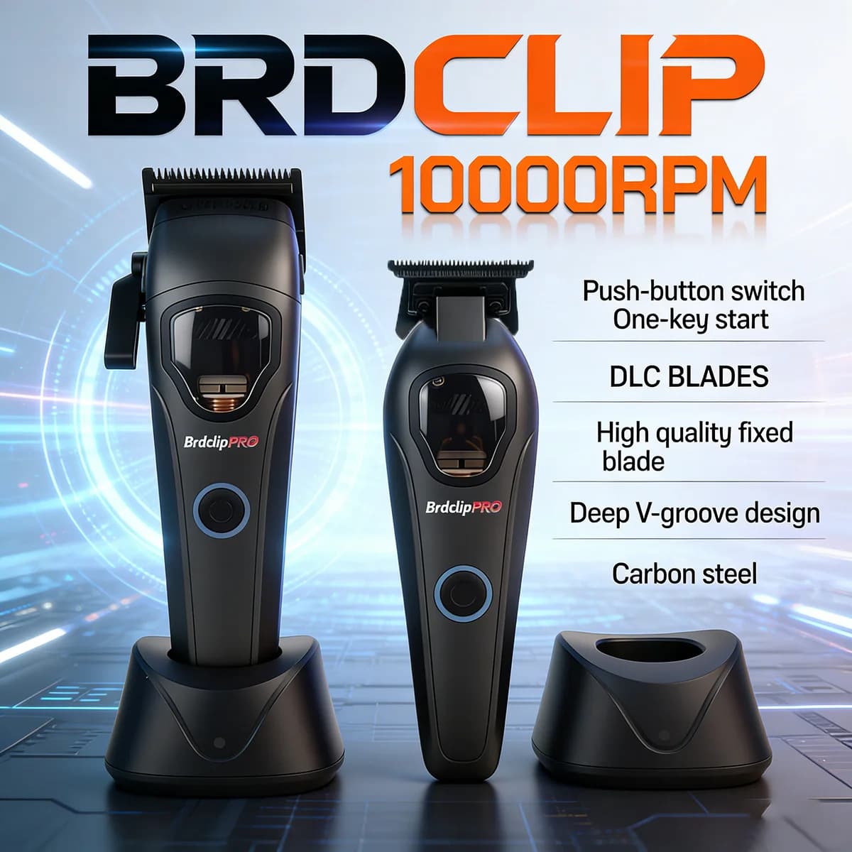 Professional haircut BRDCLIP 10000RPM with High Power Magnetic Motor, DLC Blade, Trimmer for Men's Barbiere