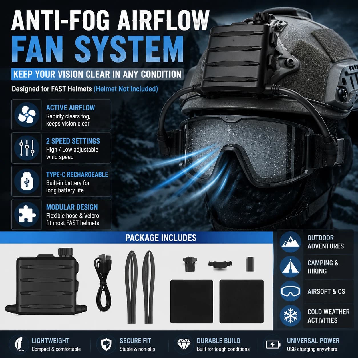 Upgraded Rechargeable Dual Fan Anti Fog Goggle Defog Silent Vent Kit For Shooting Ski Off-Road Cycling Mountaineering