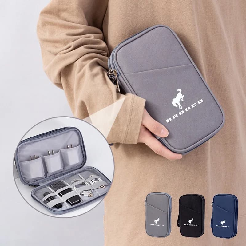 Car emblem holder bag, USB charger, cable, headphones, for Ford Bronco Ranger S-Max Focus Mondeo Transit Tourneo Custom Ranger