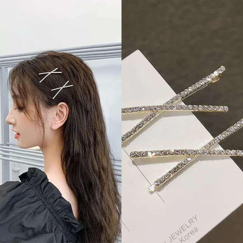 2 pieces beads crystal cross strass X hair clips soft simple side clip wedding headdress accessories fashion new girl
