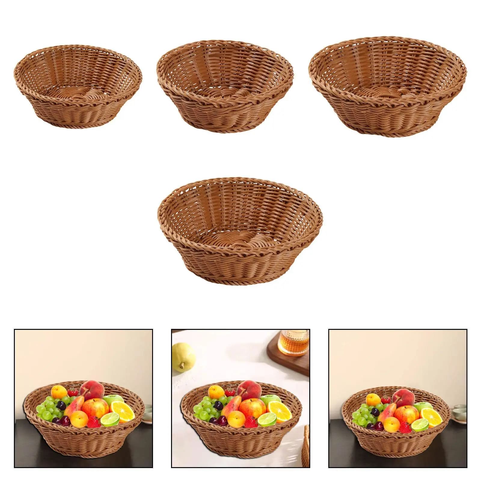 Woven Storage Basket Handwoven Imitation Rattan Fruit Vegetables Basket for Dining Table