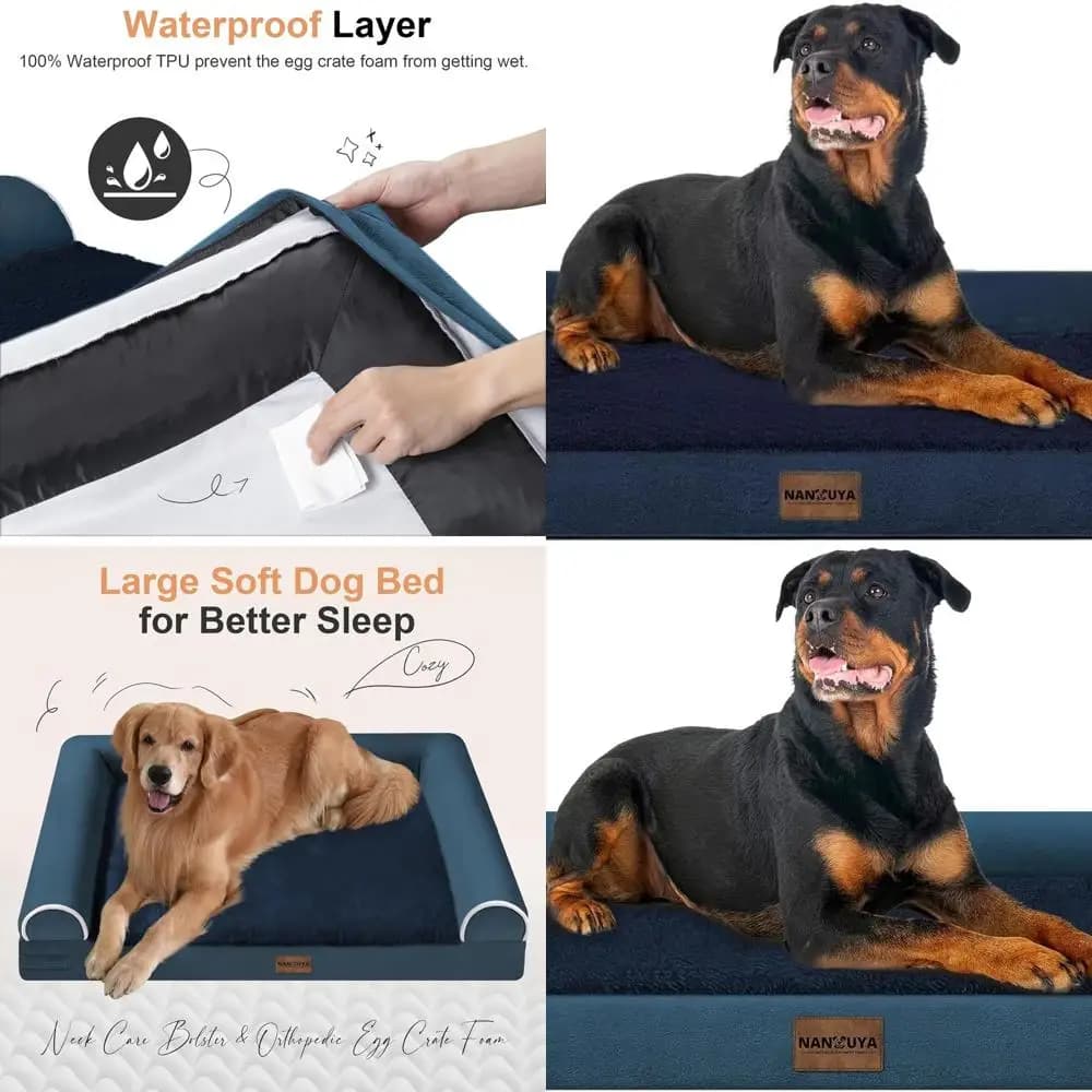 Letto Ortopedico Lavabile XL per Cani con Memory Foam, Bordo Rialzato e Rivestimento Rimovibile - Blu Navy