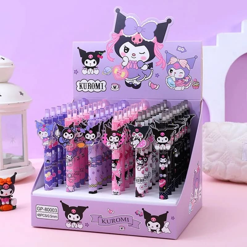 48 Penne Gel Kuromi, Penne a Pressione Kawaii con Inchiostro Nero 0.5mm, Penne Carine per Firma, Articoli di Cancelleria, Regali per Studenti