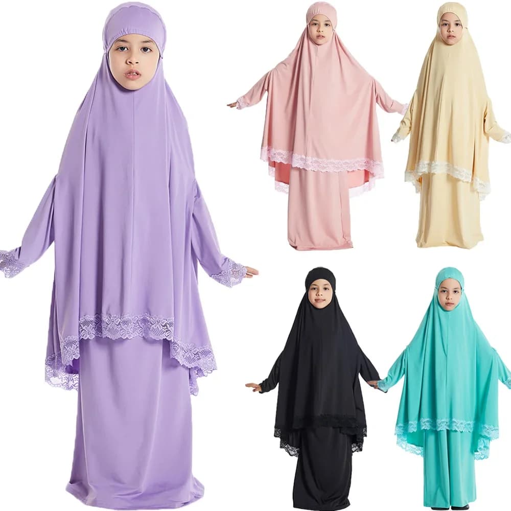 Traditional Muslim Children Khimar Abaya Islamic Dress Great Hijab Burka Gonne Long Boots Arab Shawl Dress Nail Dress Ethnic Clothing