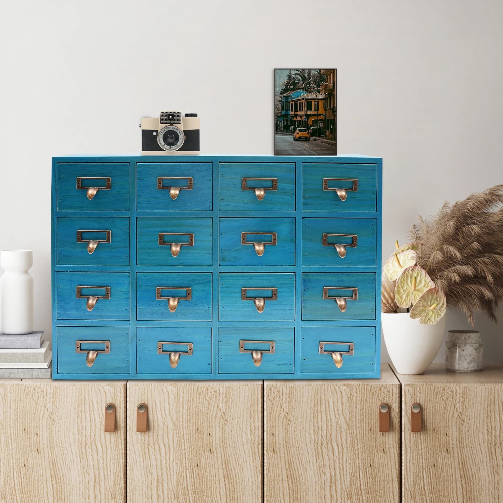 16 drawers boticaria cabinet, drawers and cabinets, herbal storage box, wooden desk drawer organizer