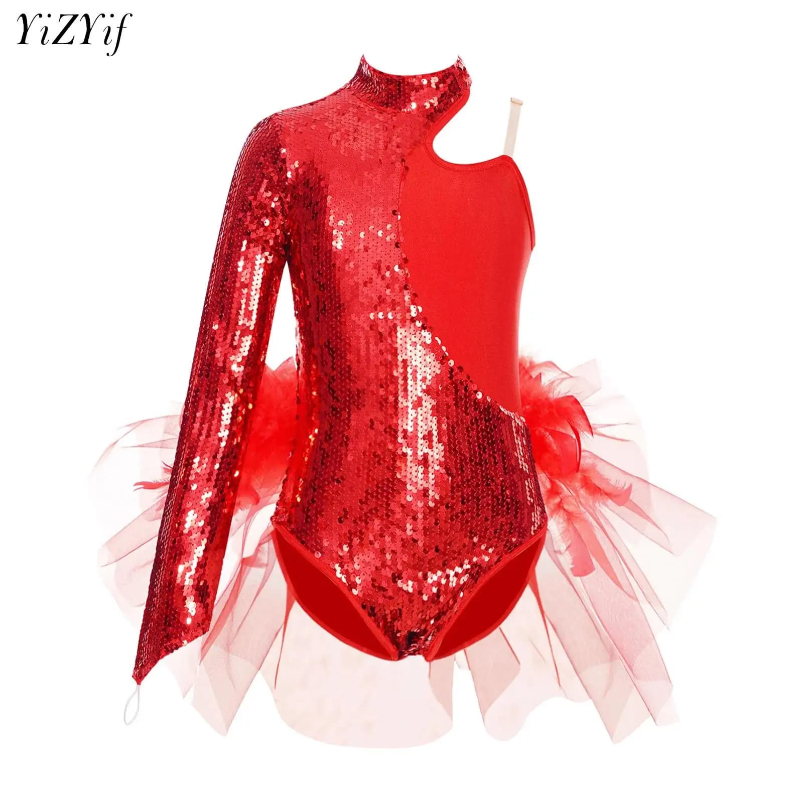 Bambini Ragazze Balletto Danza Body Ginnastica Costumi di Prestazione Paillettes Pattinaggio di Figura Tutu di Piume Con Gonna Body Dancewear
