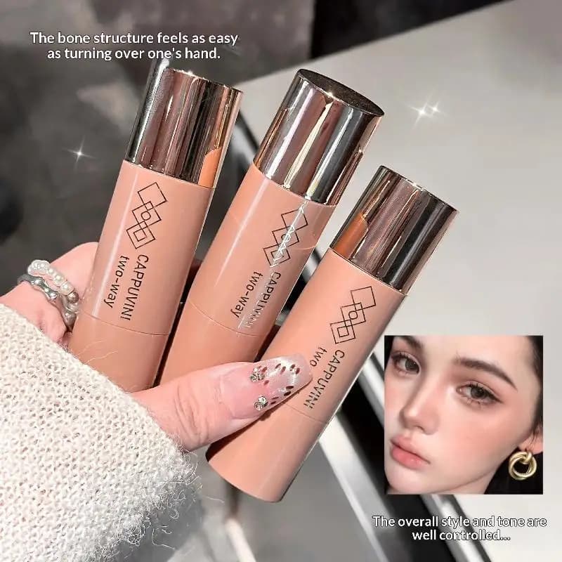 Cappuvini Stick Correttore e Bronzer Viso a Doppia Punta, Lunga Durata, Effetto Liscio, Crema Illuminante e Contorno Viso con Pennello