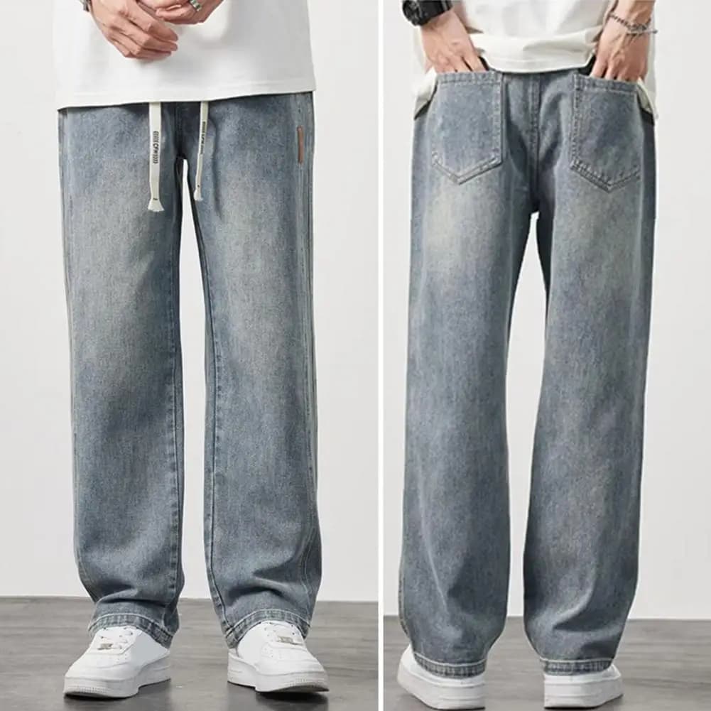 Jeans da uomo non deformati con sfumatura di colore Pantaloni versatili in denim con elastico in vita da uomo con coulisse regolabile tinta unita per casual