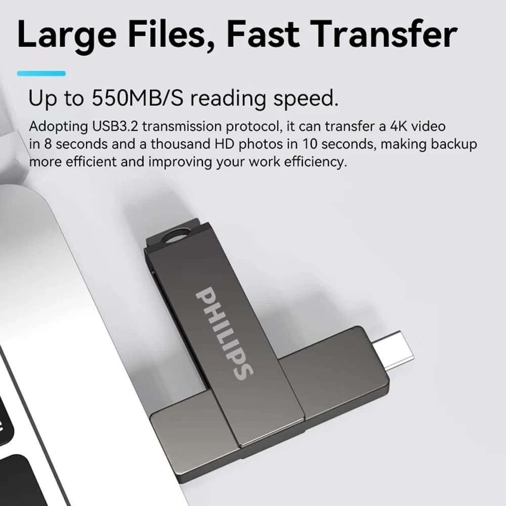 Philips Dark Gray USB3.2 Flash Drive High Speed Transfer Multi Capacity Portable Storage U Disk For PC Laptop Car Office