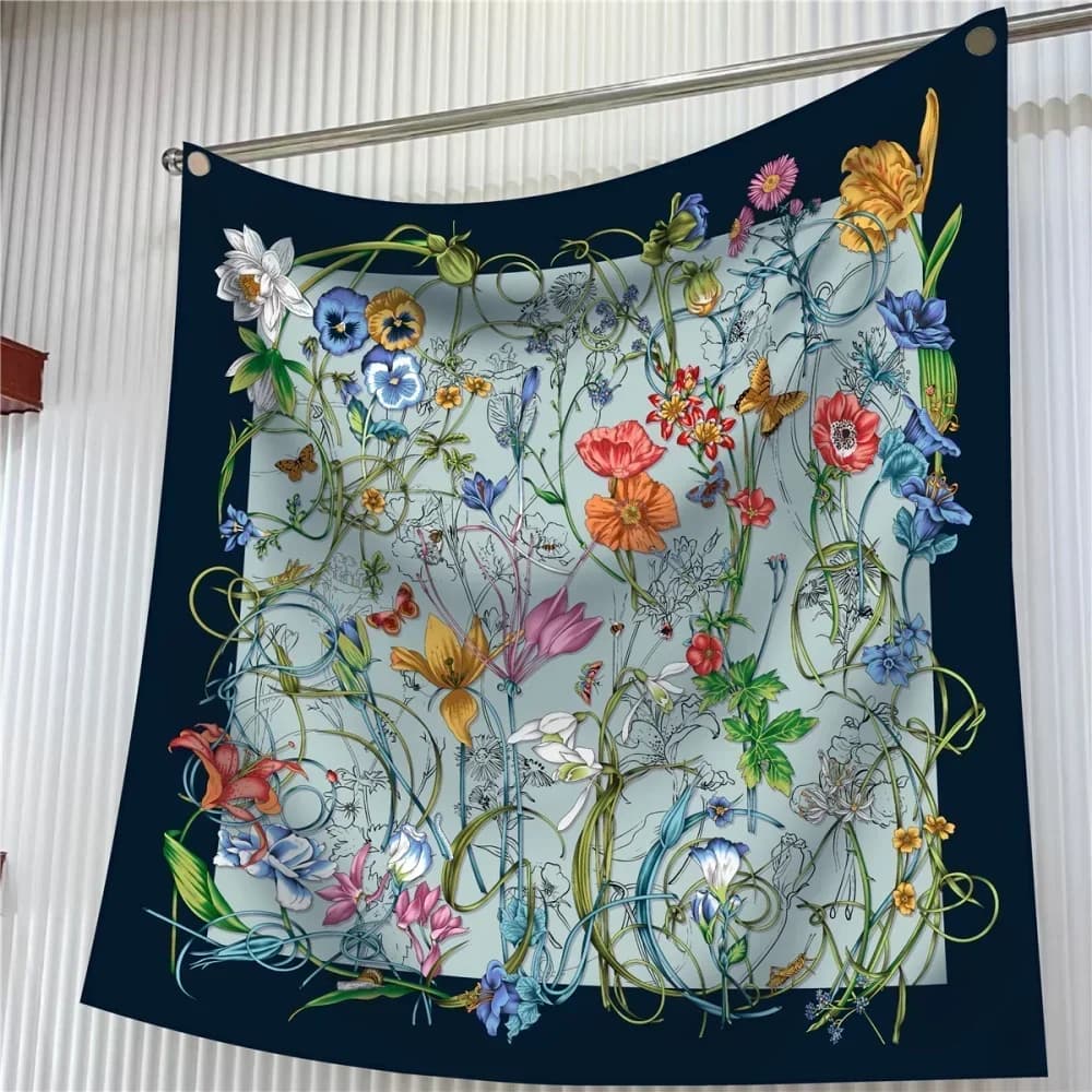 90CM Silk Scarf Women Floral Printed Square Scarves Head Echarpes Silk Foulards Femme Wraps Beach Shawls Bandana Lady Hijabs