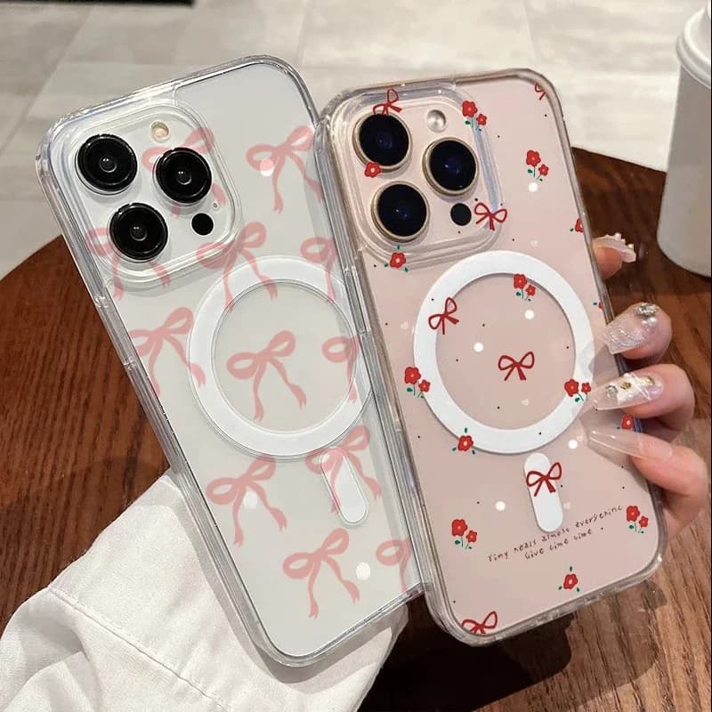 Y2k Rosa Fiocco Fiori Custodia Per Samsung Galaxy S23 S24 Ultra S22 Plus S23FE Z Flip 6 5 4 3 copertura Magnetica Carica Wireless Magsafe