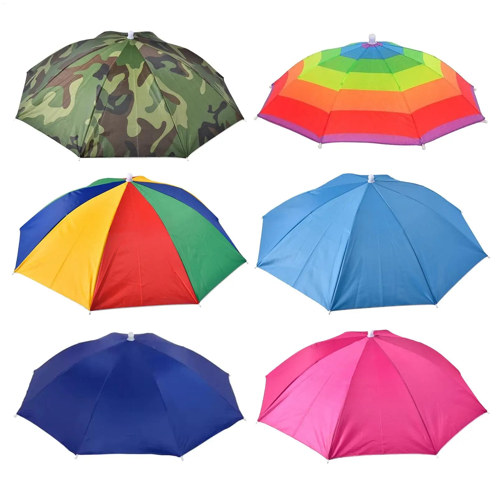 Cappello per ombrellone per la testa Cappello per ombrellone da pioggia per il sole Copricapo pieghevole regolabile con fascia elastica per la pesca Golf Escursionismo Campeggio all'aperto