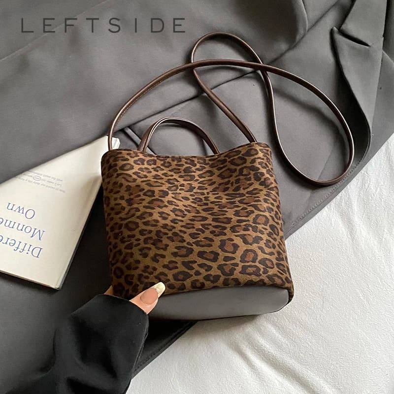 LEFTSIDE Design PU suede Leopard Shoulder Bags for Women 2025 New Winter Crossbody Bag Females ​Luxury Handbags and Purses