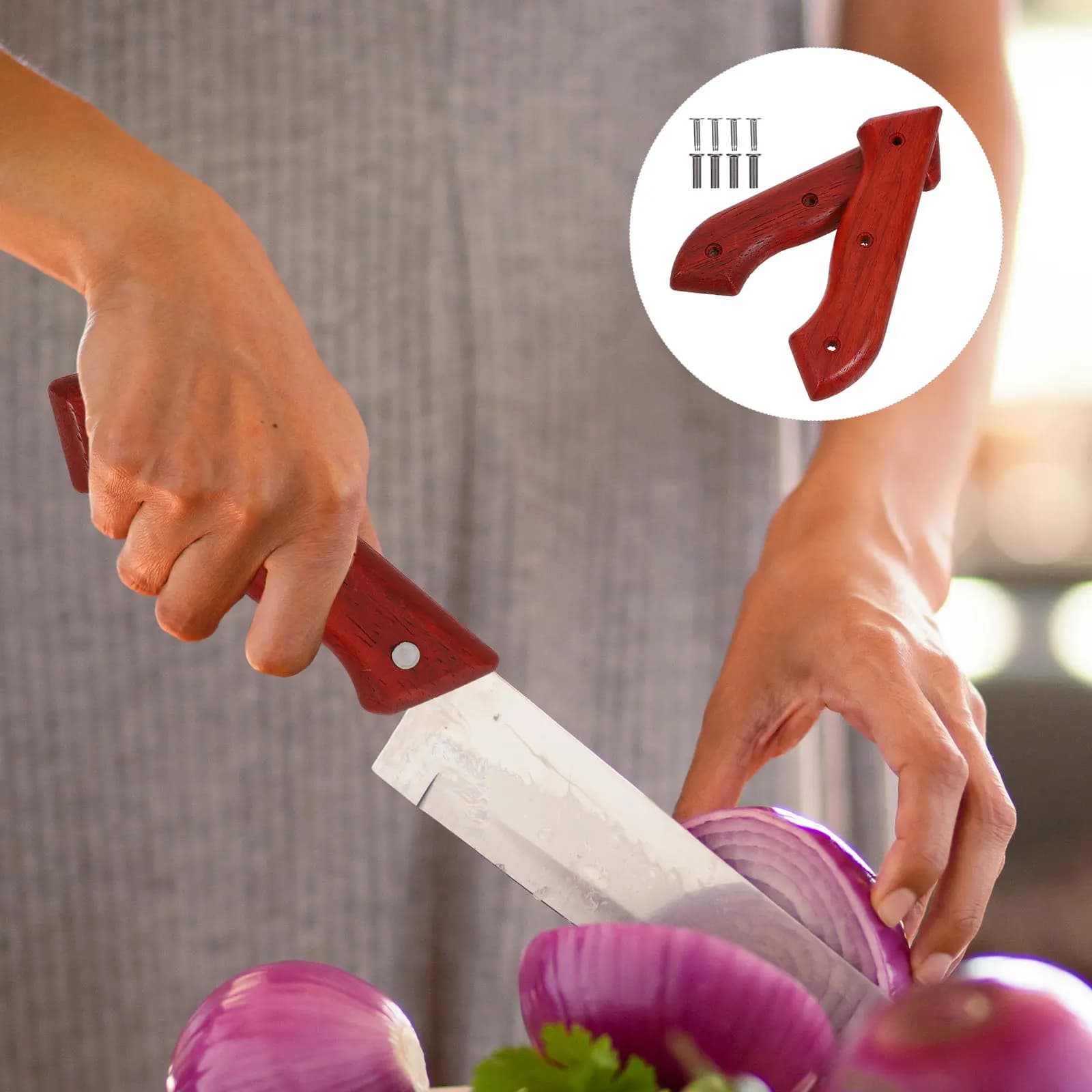Ergonomic Wooden Kitchen Knife Handle Replacement Non-Slip Anti-Skid Grip for Chopping Cutting Chef Slicing Knife DIY Repair