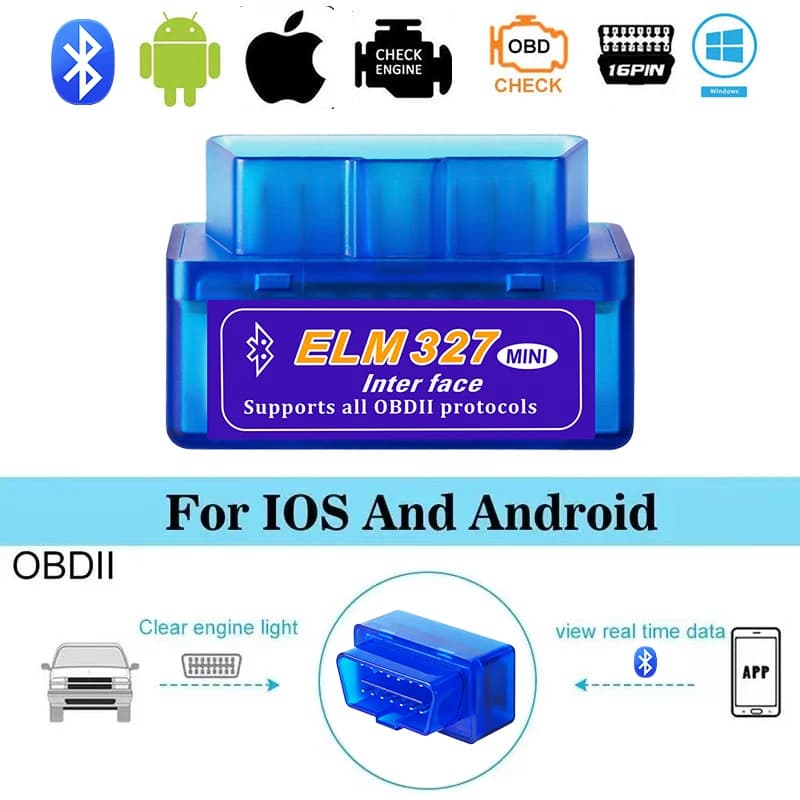 Mini ELM327 V2.1 Lettore di codici scanner OBD2 Strumento diagnostico per auto Bluetooth per rilevatore di guasti automobilistici Android /IOS