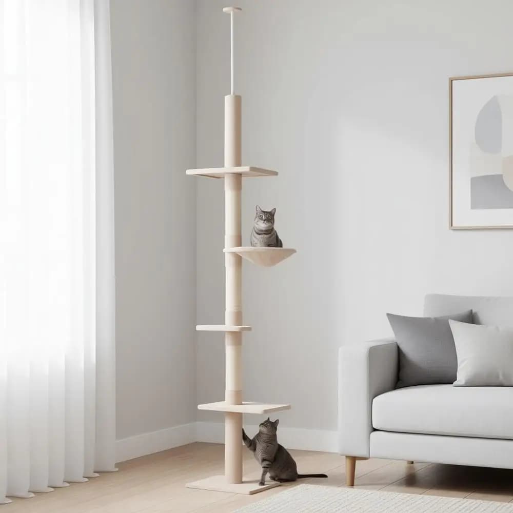 Torre per Gatti Regolabile in Altezza a 5 Livelli con Tiragraffi, Amaca, Beige