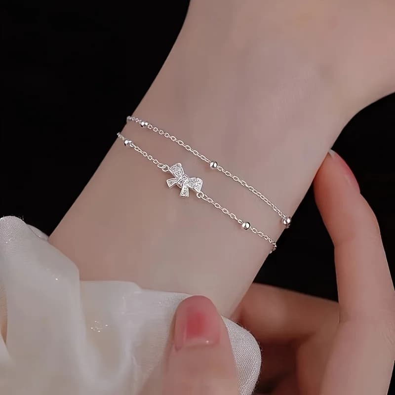 Bow Double Deck Bracelet for Women Elegant Fashion Hand Jewelry Unique Niche Design Luxury Style